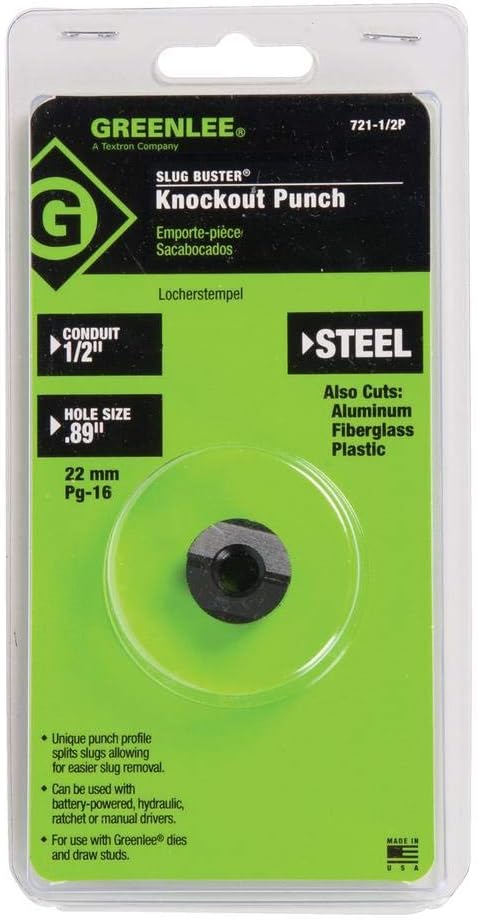 Greenlee 721-1/2P KNOCKOUT PUNCH, 7/8 IN (22.500 MM) Actual Hole Size
