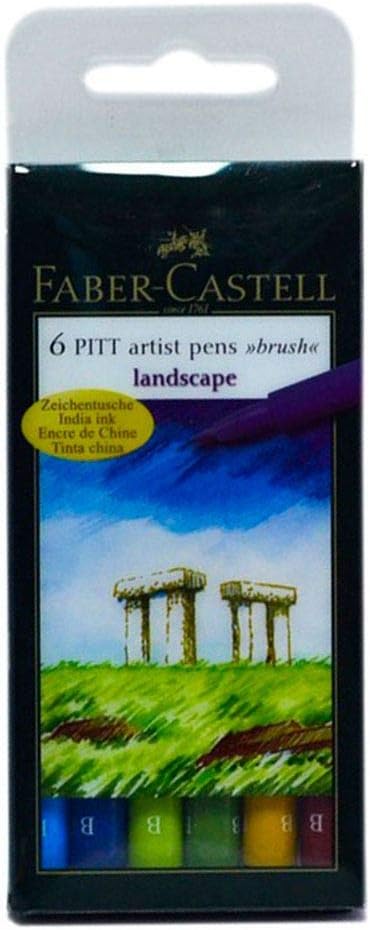 Faber-Castell Faber-Castel Faber-Castell FC167105 Pitt Artist Color Brush Wallet Set (6 Pack), Landscape, Assorted