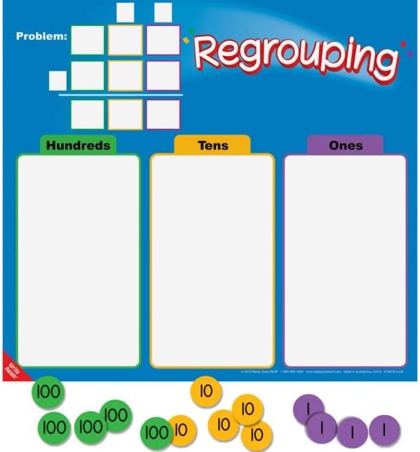 Really Good Stuff Regrouping Mats and Manipulatives Kit (Set of 4) – Interactive Mats and Manipulatives Help Students Solve Problems at School or Home – Write On/Wipe Off Mat for Repeated Use