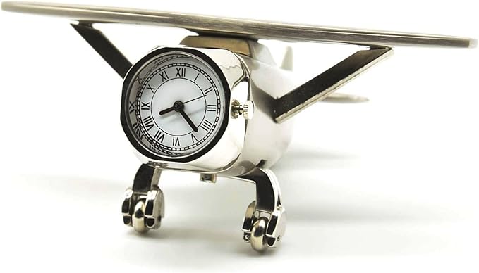 Aeroplane Miniature Table Clock & Paper Weight – Stylish Analog Desk Clock with Roman Numerals, Vintage Home Office Decor & Corporate Gift