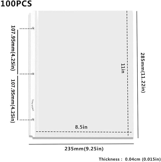 Sheet Protectors - 100 Sheets 4 mils Strong Extra Heavyweight Clear Top Load 8.5 x 11 Inch Highlight Transparent Acid-Free for 3 Ring Binder OS01100