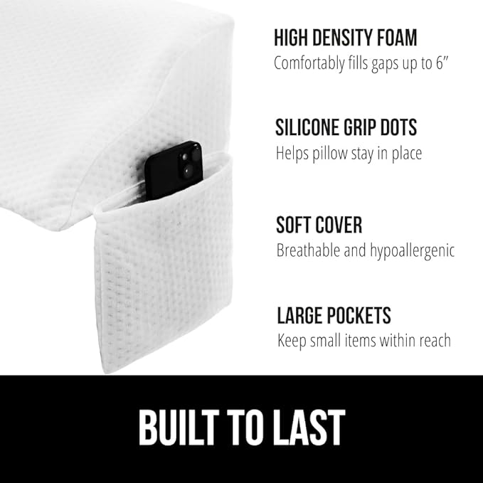 Gorilla Grip Headboard Gap Pillow and Bed Sheet Straps, Headboard Gap Pillow Size Twin, Dense Foam Wedge, Sheet Fasteners 4 Pack, Adjustable Elastic with Metal Clips, Both in White, 2 Item Bundle
