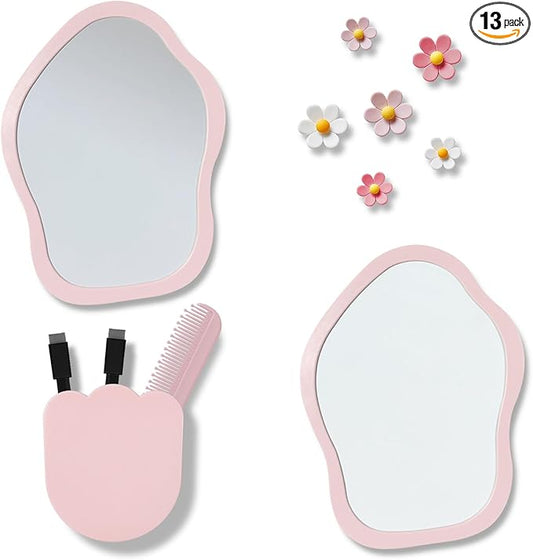 KEYDUACU 12 pcs Girls Locker Accessories, Locker Decorations Including Mirrors, whiteboards, Magnets and organizing Supplies. Ideal for Back-to-School Essentials and The Office (12 pcs-Pink)
