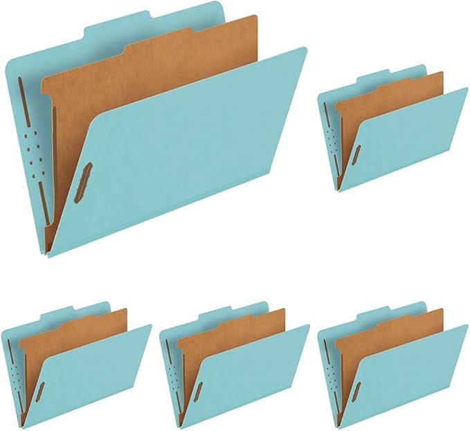 Pendaflex Recycled Classification File Folders, 1 Divider, 2" Embedded Fasteners, 2/5 Tab Cut, Legal Size, Light Blue, Box of 10 (28777R) (Pack of 5)