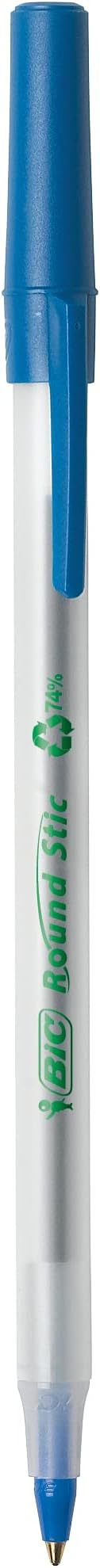 BIC Ecolutions Round Stic Ballpoint Pens, Medium Point (1.0mm), 50-Count Pack, Blue Ink Pens Made from 97% Recycled Plastic