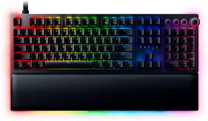 Razer Huntsman V2 Optical Gaming Keyboard: Linear Optical Switches - 8000Hz Polling Rate - Doubleshot PBT Keycaps - Dedicated Media Keys & Dial - Ergonomic Wrist Rest - Snap Tap