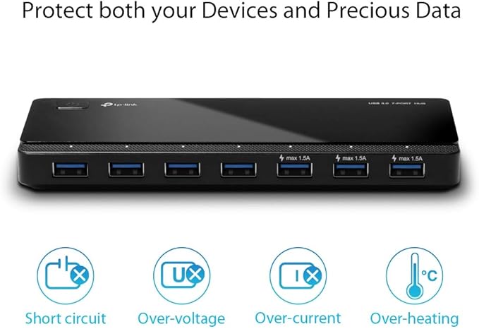 TP-Link [2nd Gen] TP-Link 7-Port USB 3.0 Ultra Slim Hub Including 3 BC 1.2 Charging Ports up to 5V / 1.5A. Compatible with Windows, Mac, Chrome & Linux OS, with Power On/Off Button (UH700)
