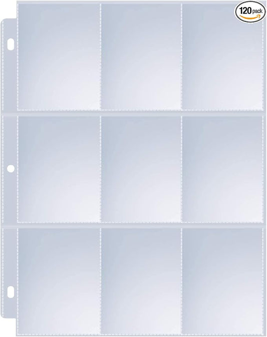 120 Pack 9 Pocket Page Protectors, Sooez Double Sided Trading Card Sleeves for 3 Ring Binder, Baseball Cards Holder, Protective Pages Sheets for Binders Album, Fit for Collectible Games, Sports Cards