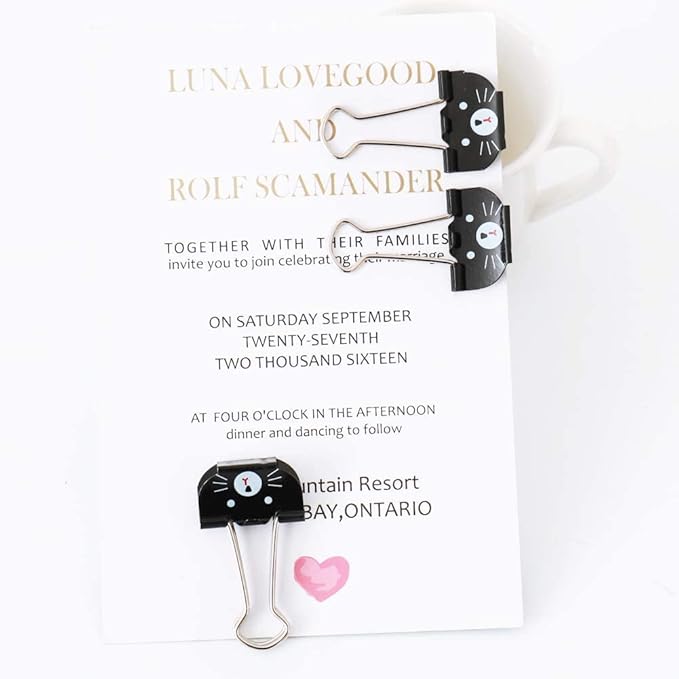 Cute Cat Metal Binder Clips 20Pcs Black Medium Paper Clamps for School Home Desk Organizers Office Supplies