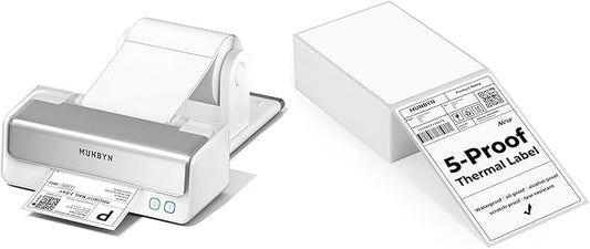 MUNBYN RW405B Thermal Label Printer+4"x6" Direct Thermal Labels