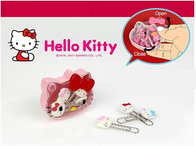 [5-in-1] Hello Kitty Cute 5pcs Paper Clip Set w/Cute Pink Hello Kitty Face Carrying Case