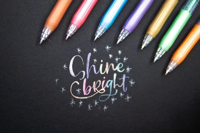 Zebra Pen Sarasa Clip Decoshine Retractable Gel Pen, 0.5mm Fine Point, Assorted Metallic Colors, Works Well on Dark Paper, Ideal for Journal, Note Taking and Planner Use, 9-Pack (49009)