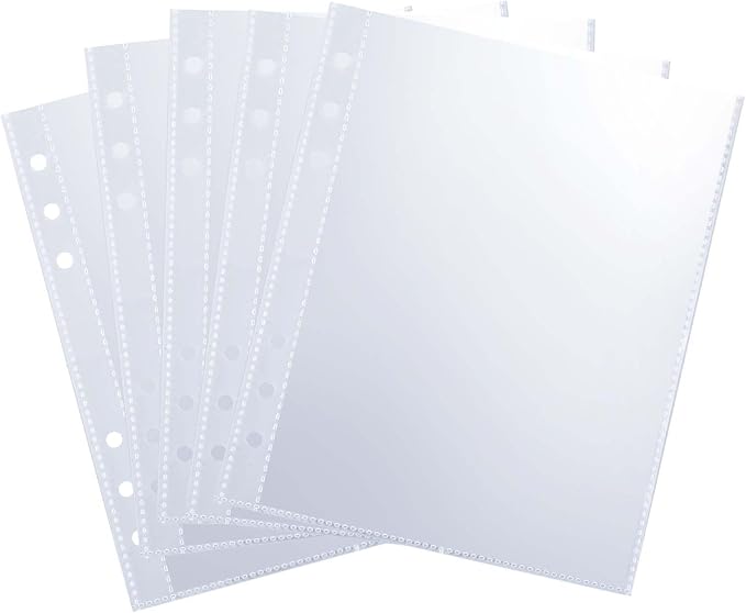 50 Pack 50 Pocket 5x7”Clear Page Protectors for A5 Binder 6 Ring Top Loading Paper Protector Sheets Binder Sleeves for Cards,Photocards,Postcards,Pictures,Stickers,and Cash Organizer(50)