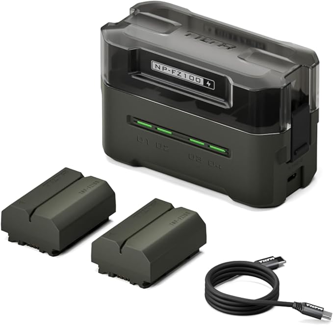 Tilta NP-FZ100 4-Slot Charging Station Compatible with Sony NP-FZ100 | 4-Slot Fast USB-C Charger | Status Indicators | Portable EDC Battery Kit | 2 Batteries | Green