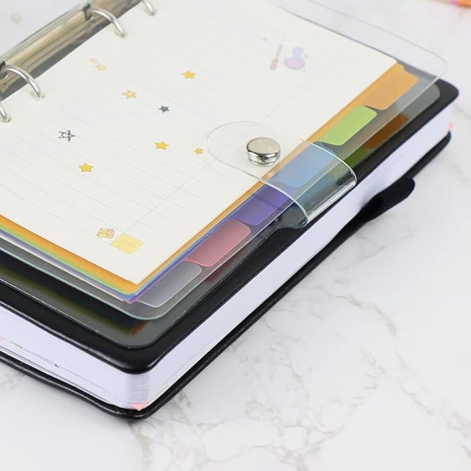 2 Pack A6 Binder Dividers 6 Tabs Bright Color Plastic Binder Index Tabs Planner Divider for Round Ring Binder Sheet Protector (Transparent, 12 Dividers)