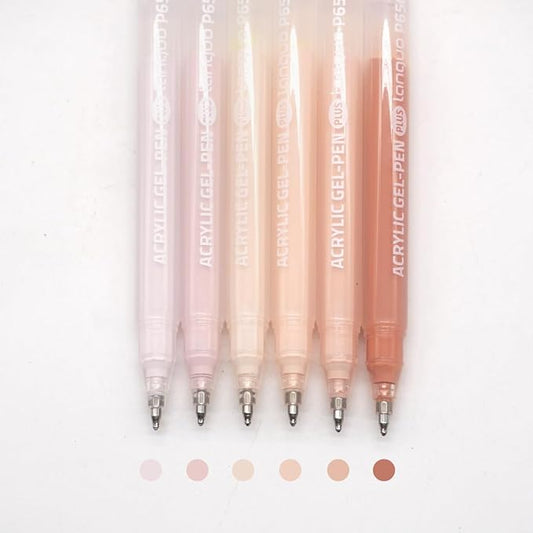 Acrylic Gel Pens for Coloring Books, Quick Dry 6 Pcs 1.0mm Fine Point Gel Marker Pen for Drawing, Journaling Art, Skin Color