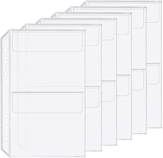 6 Pack A5 6 Holes Binder 2 Pockets Plastic Binder Folders Waterproof 6 Holes Holder for Receipt Ticket (2 Pocket, A5)