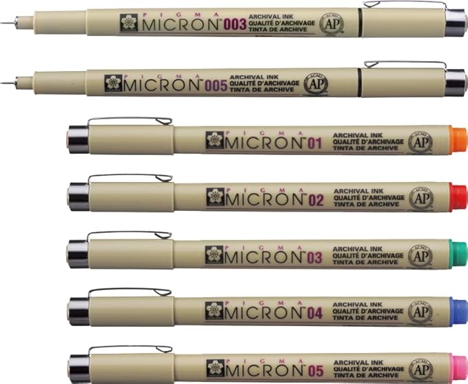 Sakura Pigma Micron pens 05 line Drawing 8 Color Set, Archival ink fineliner manga pen, Bible journaling Study kit