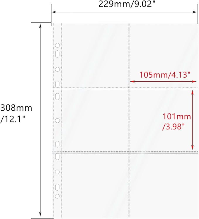 Mogoostry A4 Clear Sheet Protectors 6 Pockets Binder Sleeves 20 Sheets 11 Holes Top Open Photocard Refill Page Protector