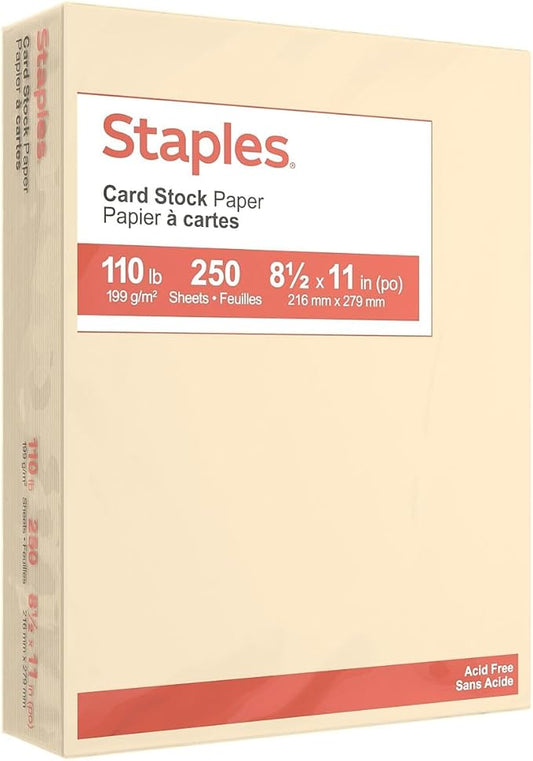 Staples Cardstock Paper 110 lbs 8.5-Inch x 11-Inch Ivory 250/Pack, For Office, School & Home
