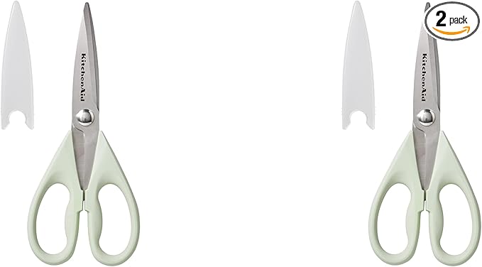 KitchenAid All Purpose Kitchen Shears with Protective Sheath Durable Stainless Steel Scissors,Dishwasher Safe,Soft Grip Comfort Handle,8.72 Inch,Pistachio,(Pack of 2)