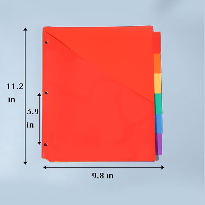 6 Count Binder Dividers with Front Pocket, Plastic Binder with Tabs, 3 Ring Binder Divider Folders, Notebook Dividers Subject Dividers with Pocket
