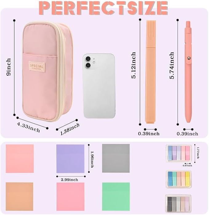 Aesthetic School Supplies with Pencil Pouch - 27Pcs Cute College Essentials Set, Big Capacity Pen Case, Pastel Highlighters, Bible Study Journaling Stationary, Annotation Kit Stuff Gift for Girls Teen