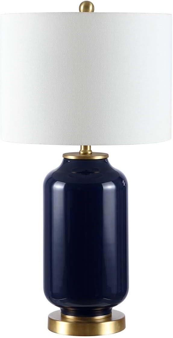 SAFAVIEH Lighting Collection Amaia Modern Contemporary Navy Glass 26-inch Bedroom Living Room Home Office Desk Nightstand Table Lamp (LED Bulb Included)