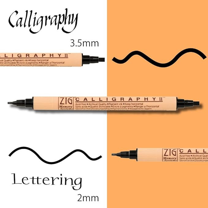 Kuretake ZIG Twin Marker BLACK 4 Assortment set for Hand Lettering, Calligraphy Art, Illustration, Journaling, Cartooning, AP- Certificated, Made in Japan