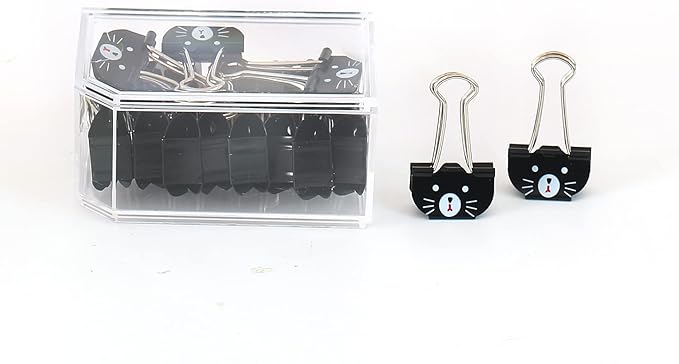 Cute Cat Metal Binder Clips 20Pcs Black Medium Paper Clamps for School Home Desk Organizers Office Supplies