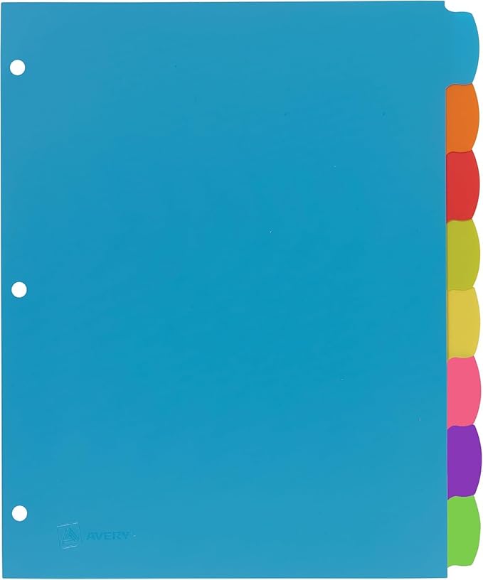 Avery Write & Erase 8 Tabs Plastic Divider for 3 Ring Binders, 3 Sets (8 Colors)