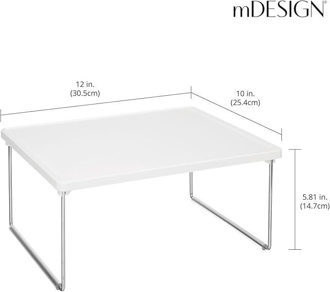 mDesign Metal Stacking Storage Organization for Shelves Inside Closet in Bedroom, Bathroom, Hall, or Entryway - Organizer Stand for Clothing, Linen, Household Items, Ligne Collection, 2 Pack, White