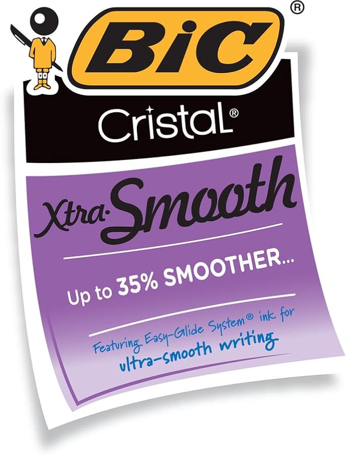 BIC Cristal Xtra Smooth Blue Ballpoint Pens, Medium Point (1.0mm), 12-Count Pack, Extra Smooth and Reliable Ballpoint Pens (Pack of 2)