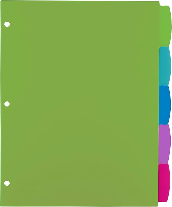 Avery Write & Erase 5 Tabs Pastel Plastic Divider for 3 Ring Binders, 3 Sets (5 Colors)