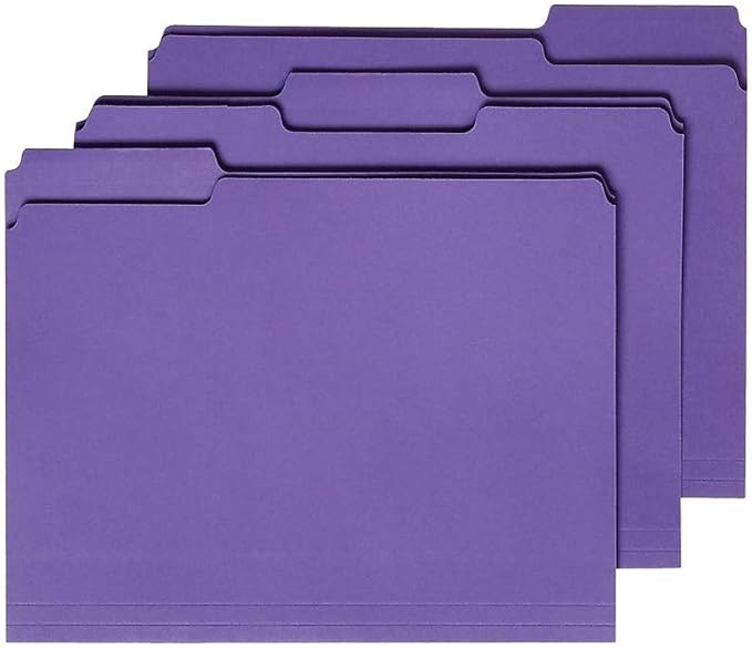 Staples Reinforced File Folders, Letter Size, 1/3‑Cut Tabs, Assorted Colors, Heavy‑Duty 10.5‑Point Stock, 100/Box