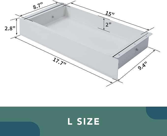FLEXISPOT Under Desk Drawer, Steel Drawer for Desk Slide-out, Under table Mounted Drawer, Standing Workstation Storage Attachment for Office Home - 17.7” Width, White