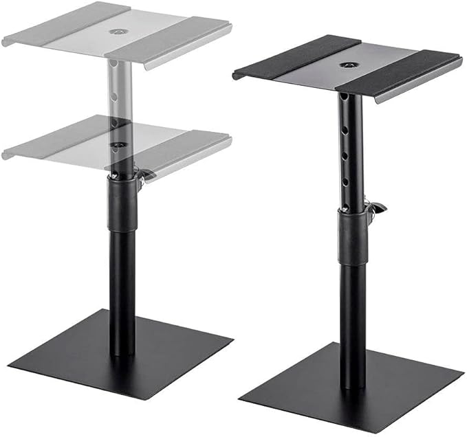 Monoprice Desktop Studio Monitor Stands (pair) Heavy Duty Steel, 12-18 Inch Adjustable Height, Support Up to 22 lbs, Includes Antislip Pads - Stage Right Series