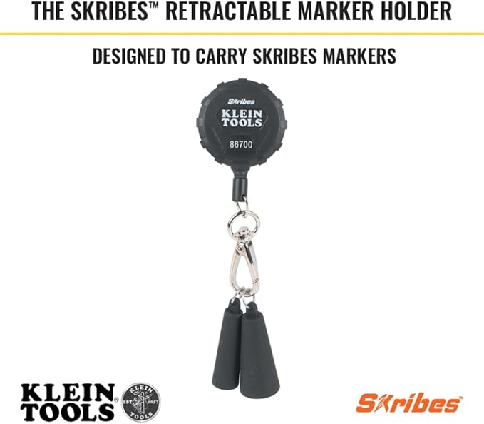 Klein Tools 86700 Retractable Marker Holder with 4-Foot Cord, For use with Skribes Paint, Ultra-Fine, Fine, and Chisel Tip Permanent Markers
