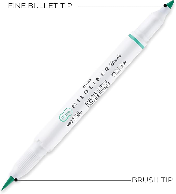 Zebra Pen, Mildliner Dual-Ended Brush Pens, 25 Assorted Colors, Soft Mild Ink, Brush and Fine Bullet Tips, No Bleed-Through Pigment Ink for Journaling, Calligraphy, Planners, Art, 25-Pack (79125)