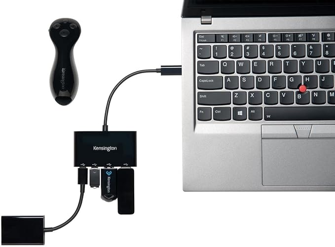Kensington USB-C 4-Port Hub, Transfer speeds up to 5Gbps - Plug and Play Installation, Dell, Windows, MacBook USB Adaptor