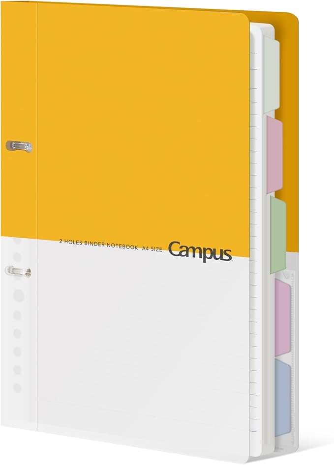 KOKUYO 5 Subject Spiral Notebook Journal, Campus 110 Sheets A4 Refillable Notebook with Dividers Tabs, College Ruled Binder Notebook for Work School Note Taking, Yellow, Japan Import