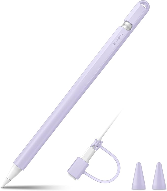 Fintie Silicone Sleeve Compatible with Apple Pencil 1st Generation, Ultra Light Pen Skin Case Cover Soft Protective Pencil Grip Holder with 2 Nib Covers & Cable Adapter Tether, Lilac Purple