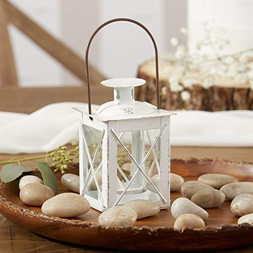Kate Aspen Decorative Lanterns - Set of 24 - Luminous Distressed Metal Lantern Candle Holders for Wedding, Home Decor and Party - 4.5" H (6.5" H with Handle) – White