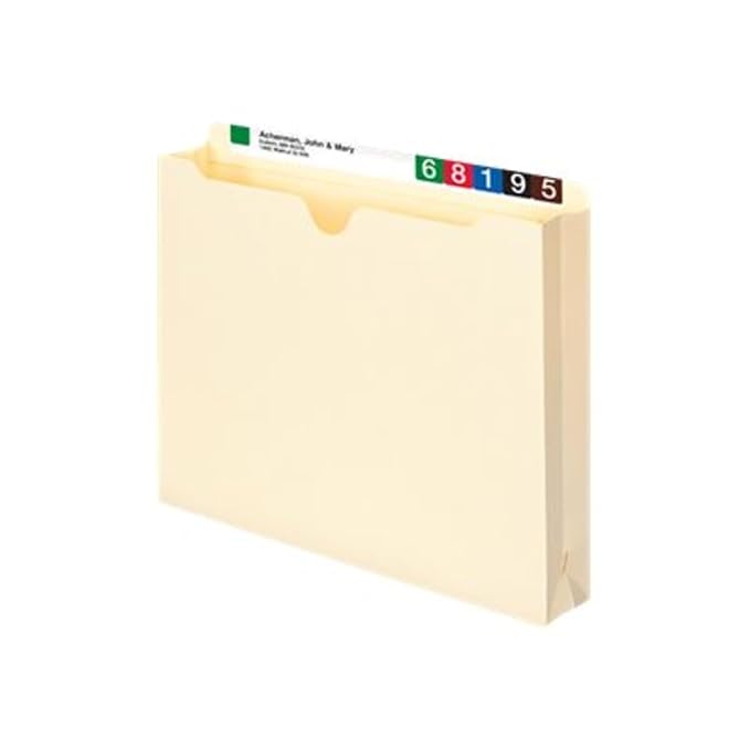 Smead File Jackets Letter Size for File Folders, Reinforced Straight-Cut Tab, 2" Expansion, Letter Size, Value Filing Products, Pack of 50