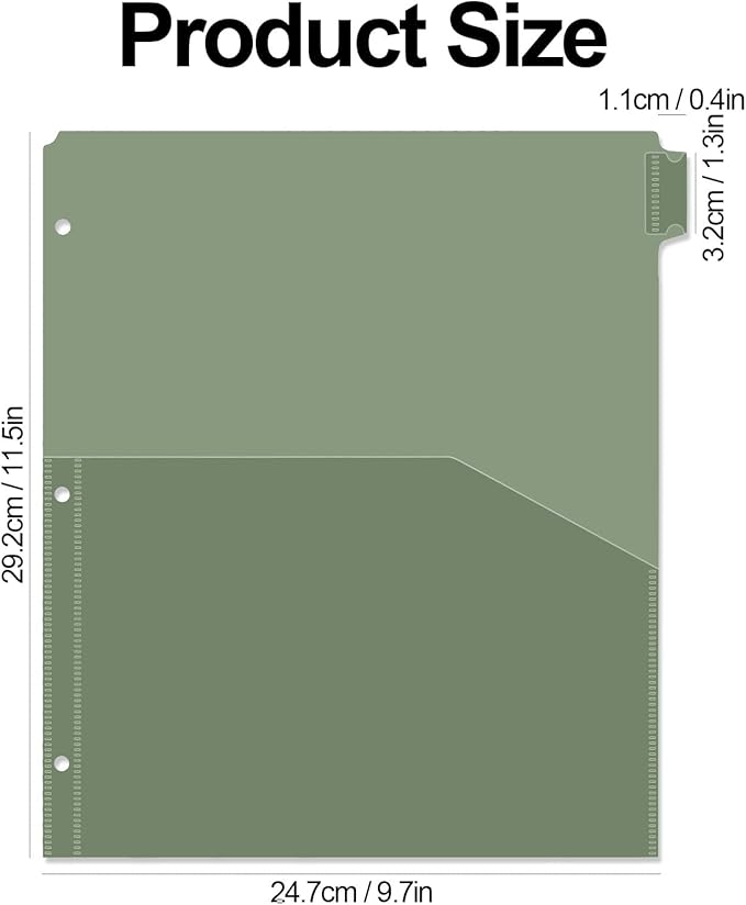 Koqye Binder Dividers with Pockets - 8 Plastic Dividers for 3 Ring Binders - A4 Bividers with Tabs for Planners (Dark Green - 1 Pack)