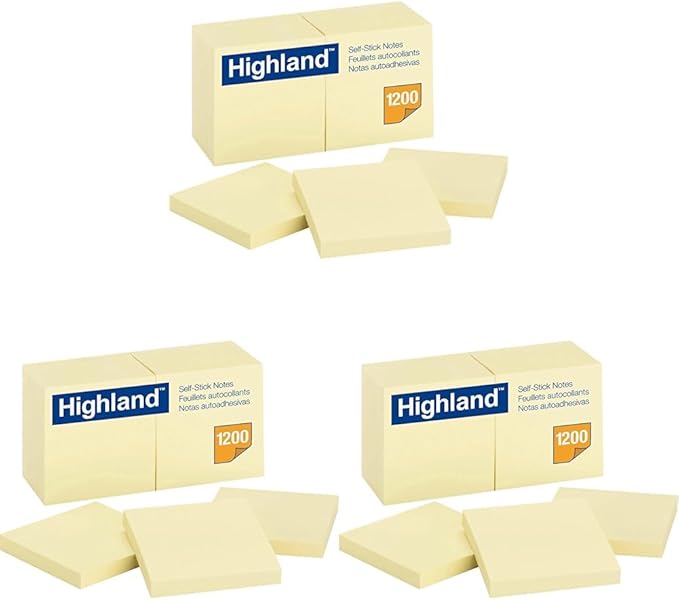 Highland™ Self-Stick Notes, 3in. x 3in., Yellow, Pack of 36