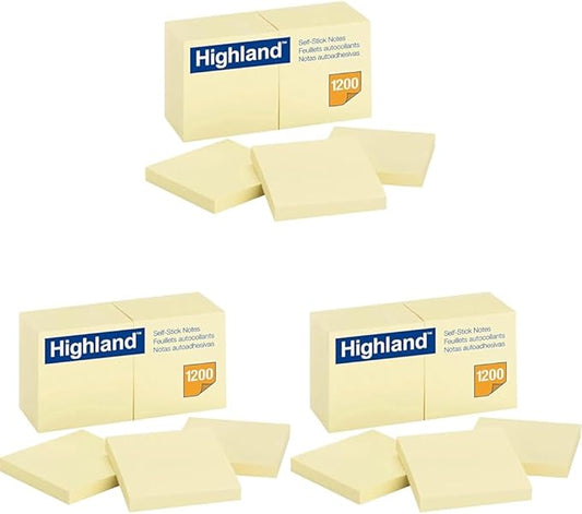 Highland™ Self-Stick Notes, 3in. x 3in., Yellow, Pack of 36