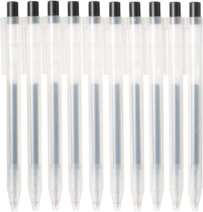 Muji Smooth Gel Ink Ballpoint Pen Knock Type 10-Pieces Set, 0.5 mm Nib Size, Black