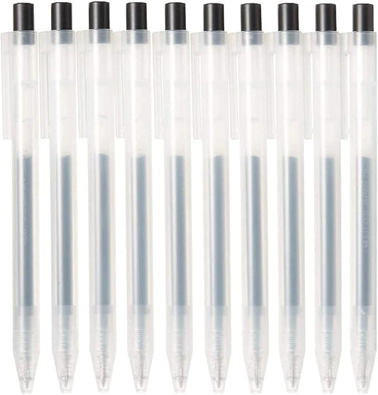 Muji Smooth Gel Ink Ballpoint Pen Knock Type 10-Pieces Set, 0.5 mm Nib Size, Black