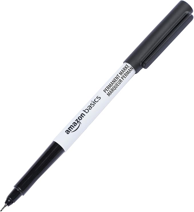 Amazon Basics Ultra Fine Point Permanent Markers for Drawing and Writing, Quick Drying, Fade Resistant, Black, 12-Pack